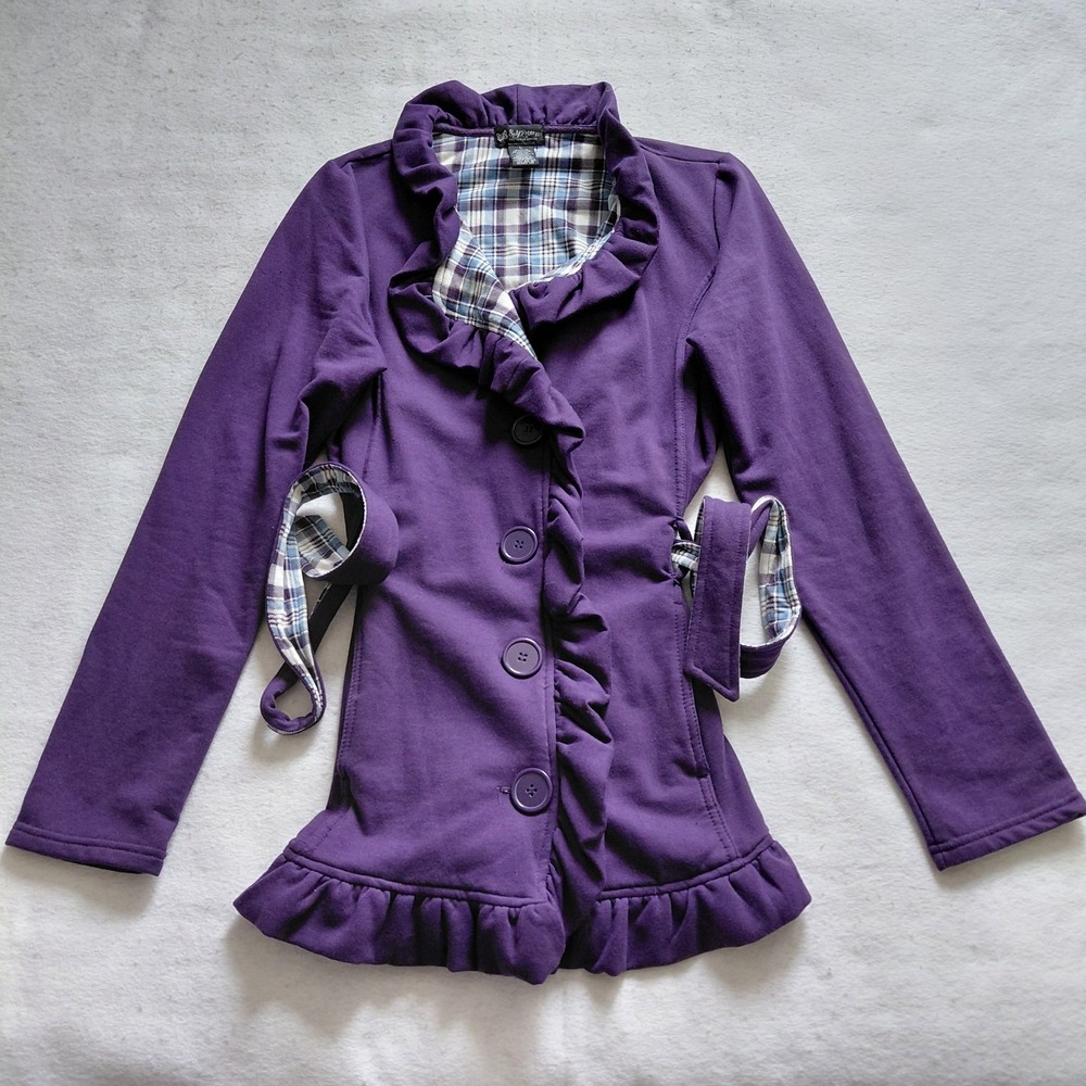 Self Esteem Purple Ruffle Peplum Double Breasted Jacket Belted Size L Y2K Top